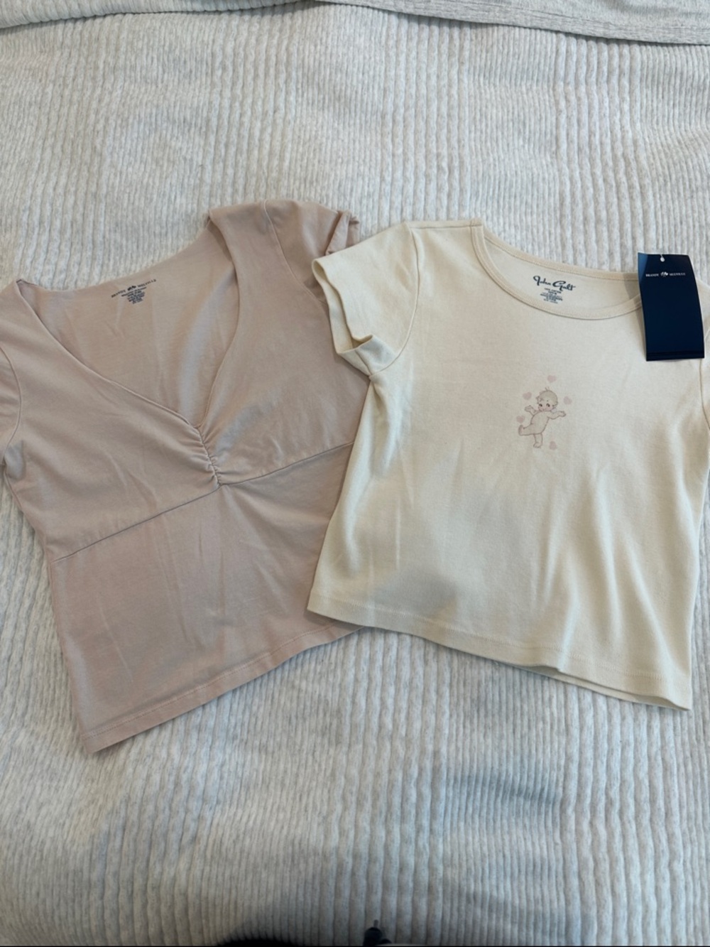 Brandy Melville Cream Tee & Blush V‑Neck Crop Top Set